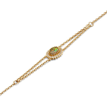 Bracelet Femme en Argent 925 avec Opale Africaine – Double Chaîne Élégante