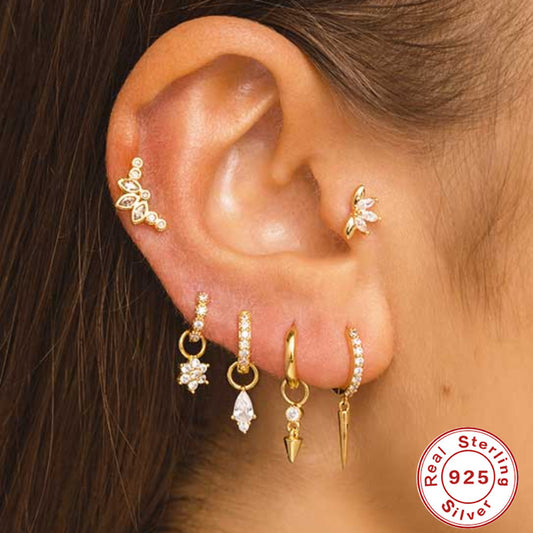 Boucles d’oreilles en ARGENT S925 à tige multiformes et Zircons scintillants
