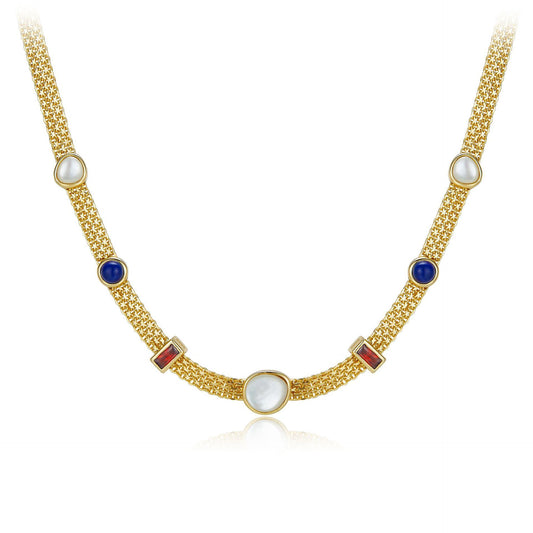 Collier Femme Stylé avec Pierres Naturelles plaqué Or 18 K – Charme Industrielle