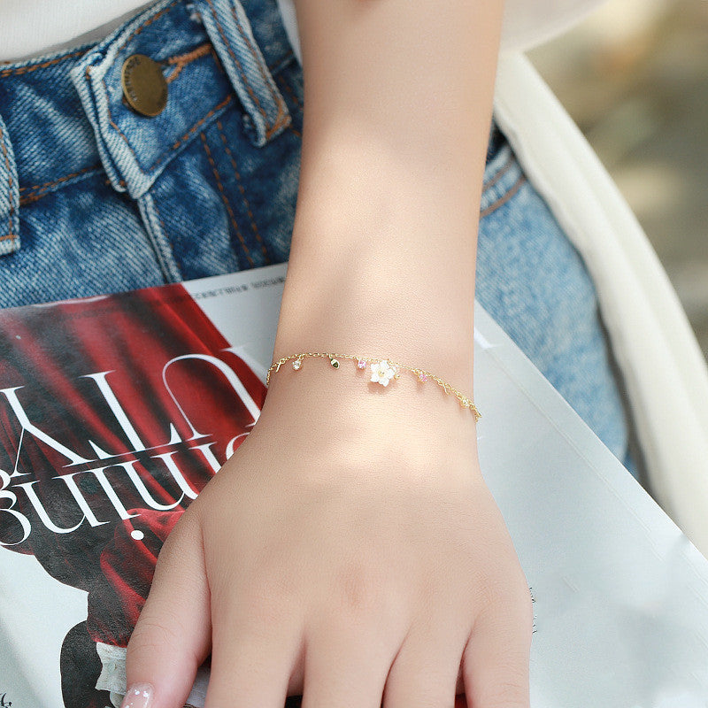 Bracelet Fleur en ARGENT S925 et Coquillage Naturel – Délicatesse et charme intemporel