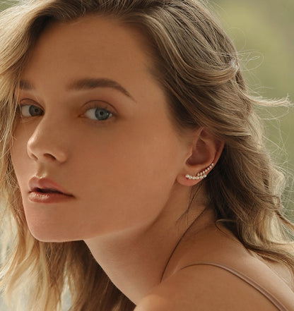 Boucles d’oreilles tige horizontale avec PERLES D'or – Élégance Moderne | JIO Bijoux