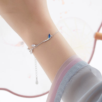 Bracelet Femme Argent « Feuille & Bleu Céleste »