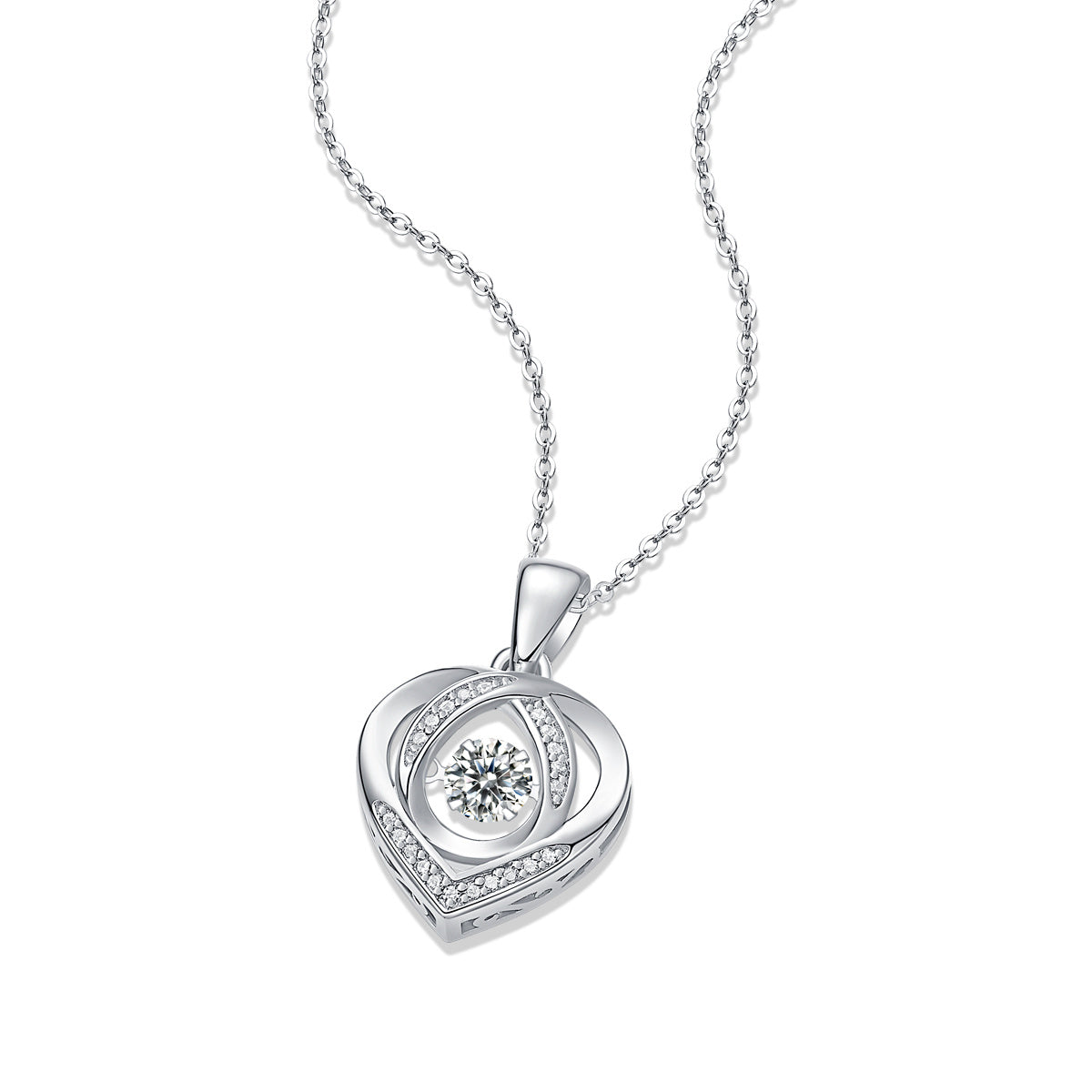 Chaîne pendentif Coeur en Diamant de Luxe avec ornements en ARGENT S925 et Diamants Mosan