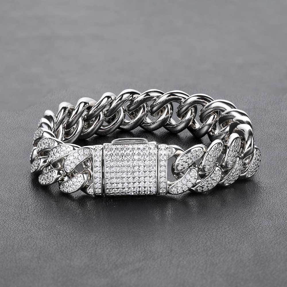Bracelet à Double Rangée de Diamants 15 mm – Style Urbain et Maillons Cubains