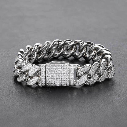 Bracelet à Double Rangée de Diamants 15 mm – Style Urbain et Maillons Cubains