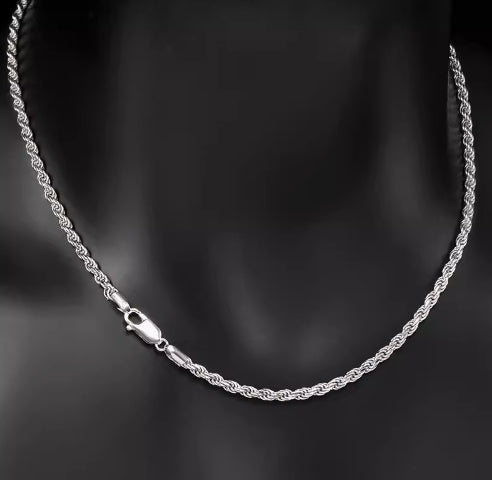 Chaîne torsadée plaquée OR blanc en ARGENT S925 – Unisexe et intemporelle