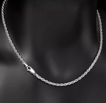 Chaîne torsadée plaquée OR blanc en ARGENT S925 – Unisexe et intemporelle