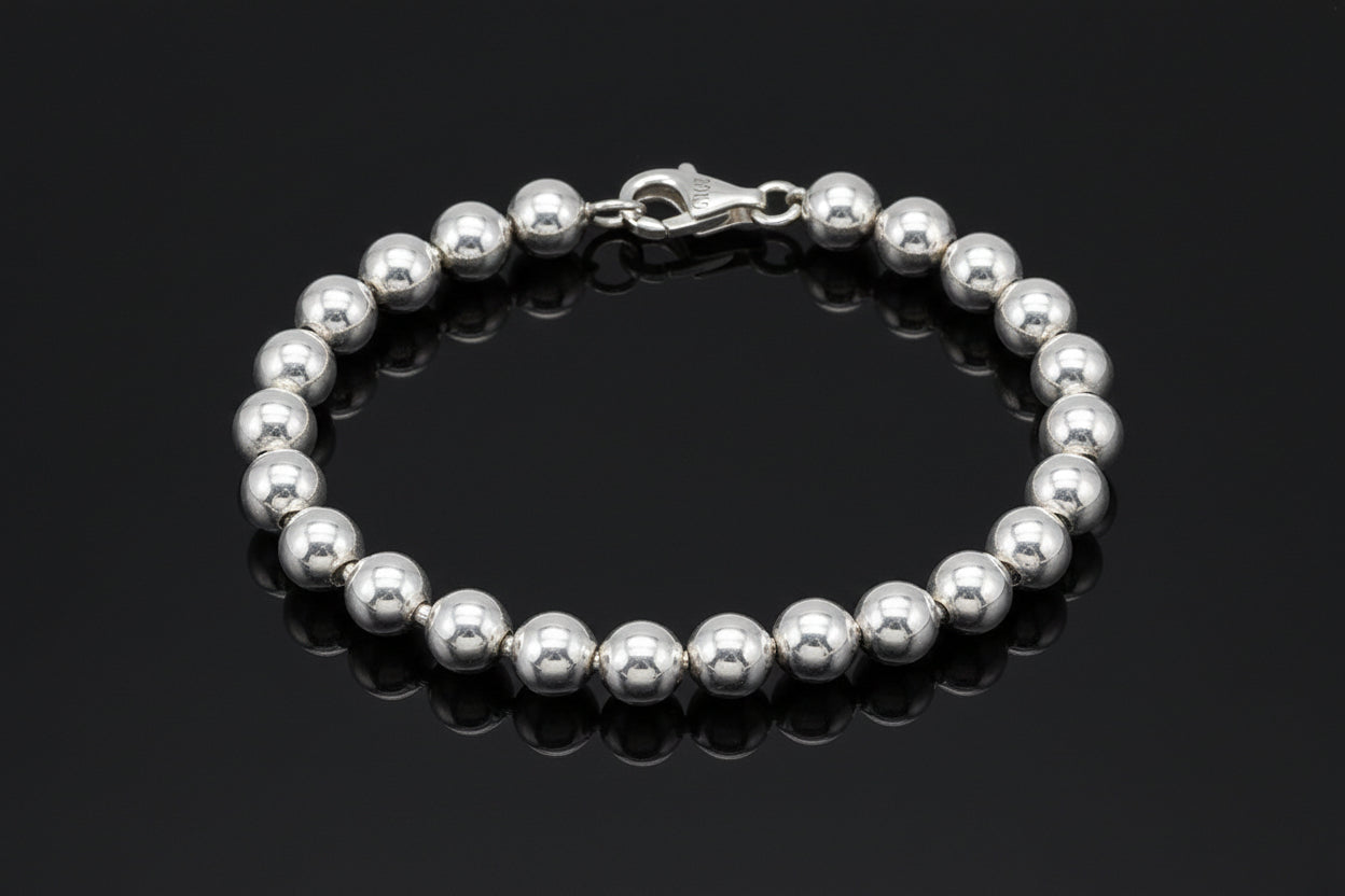 Bracelet Homme Perles rondes en Argent 925  – Élégance et Caractère