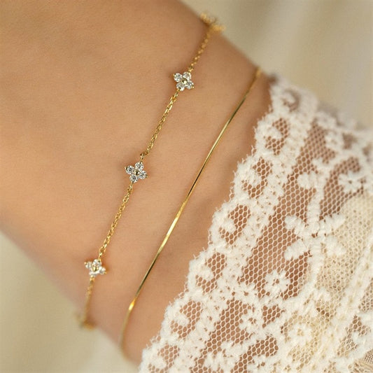 Bracelet Trèfle en ARGENT S925 Plaqué OR 18K & Zircon – Porte-bonheur Raffiné