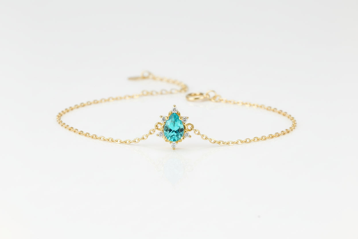 Bracelet Femme Apatite Bleue en Argent 925 Plaqué Or