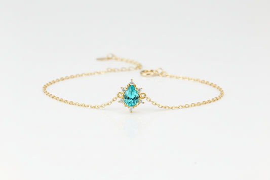 Bracelet Femme Apatite Bleue en Argent 925 Plaqué Or