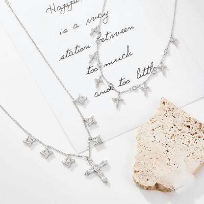 Collier clavicule en ARGENT 925 avec Pendentifs Croix et Zircons – Style européen et américain