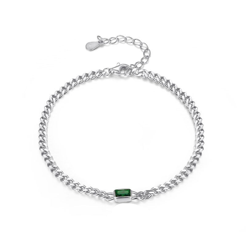 Women's Sterling Silver Bracelet with Green Stone – Fine and Refined Elegance
