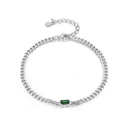 Women's Sterling Silver Bracelet with Green Stone – Fine and Refined Elegance