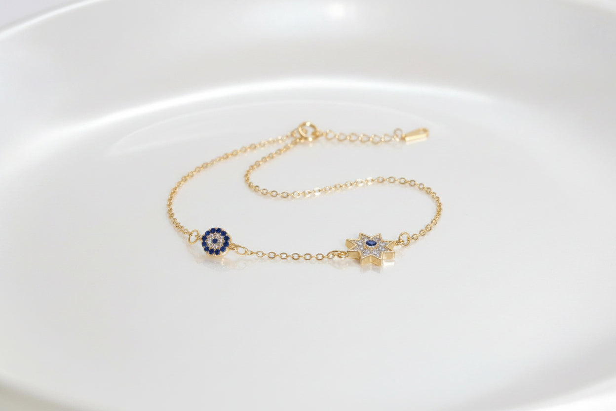 Women's 925 Gold Plated Bracelet – Protective Eye & Elegant Star | JIO Bijoux