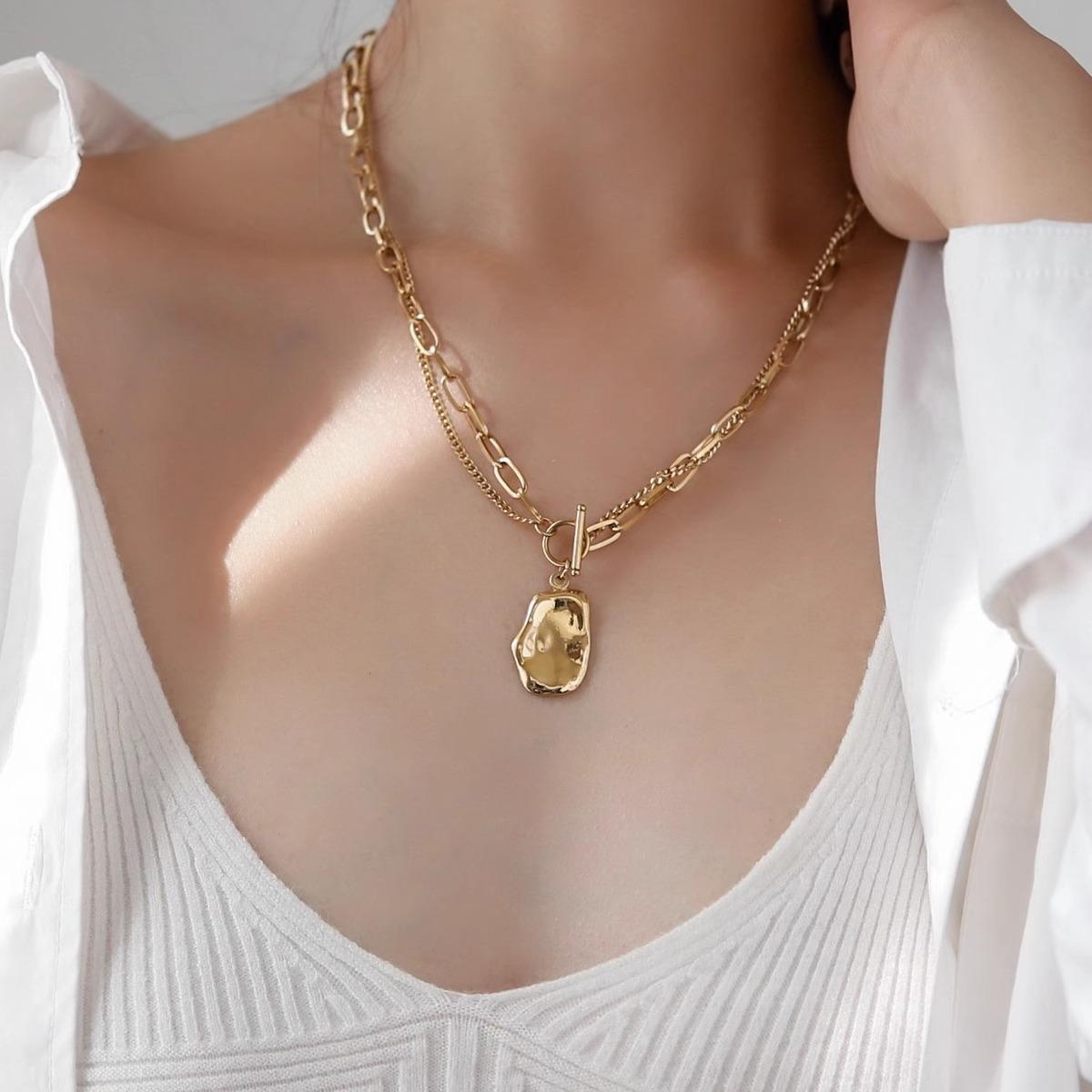 Collier Double Plaqué OR & ARGENT – Design Moderne Bicolore 50 cm