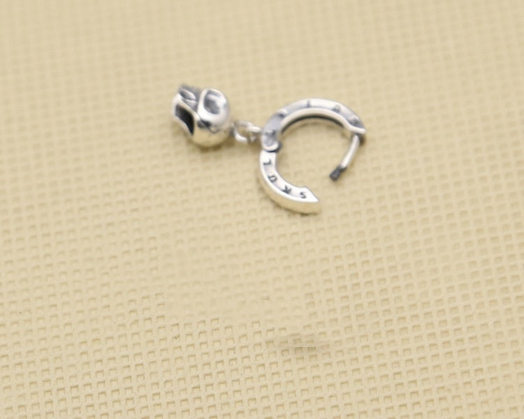 Boucles d’Oreilles Anneaux avec Pendentif Tête de Mort – ARGENT 925 Authentique