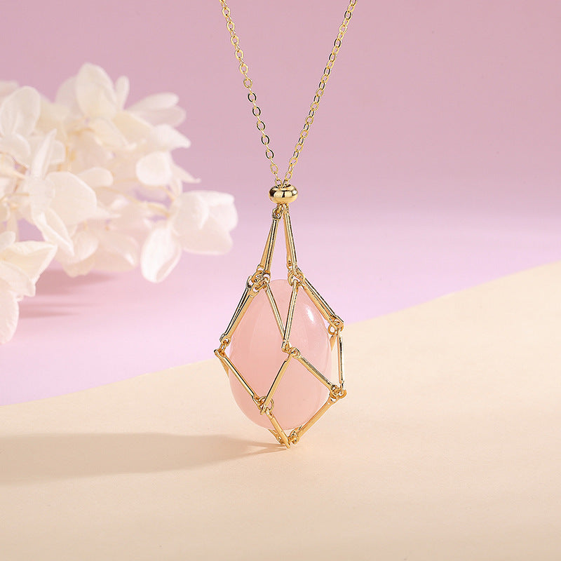 Collier Pierre Cristalline Naturelle Polie – Élégance Rétro et Énergie Bienfaisante