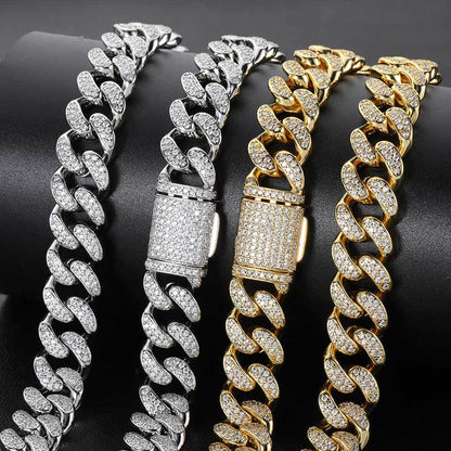 Bracelet à Double Rangée de Diamants 15 mm – Style Urbain et Maillons Cubains