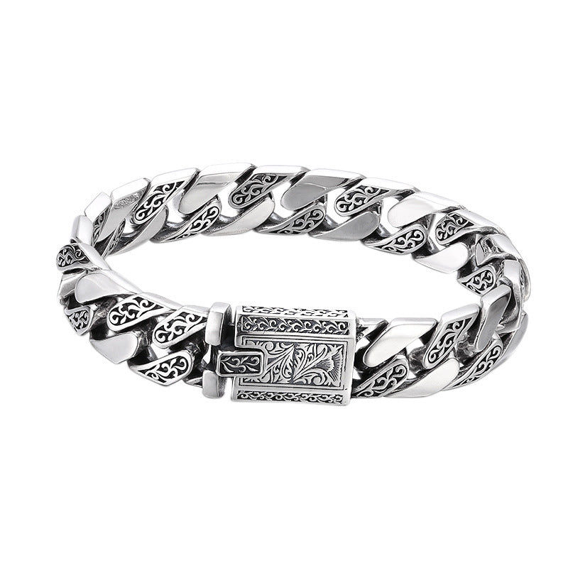 Bracelet gravé en ARGENT massif S925 – Élégance Intemporelle pour Homme