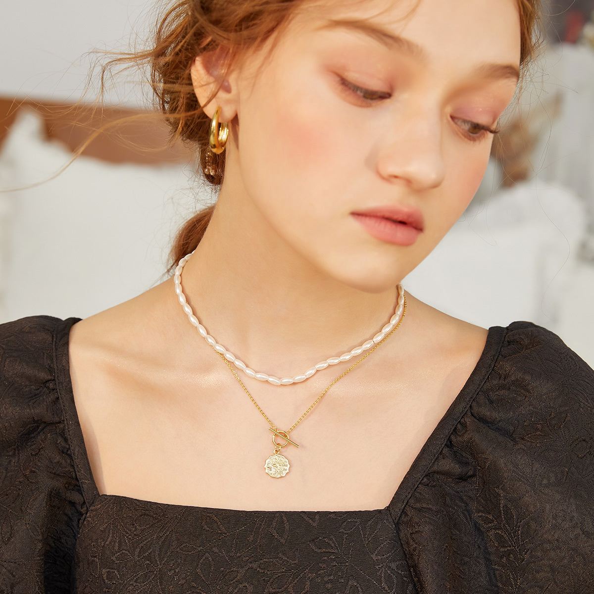 Collier Double Français en Argent plaqué OR avec Perle – Élégance Parisienne et Finesse Intemporelle