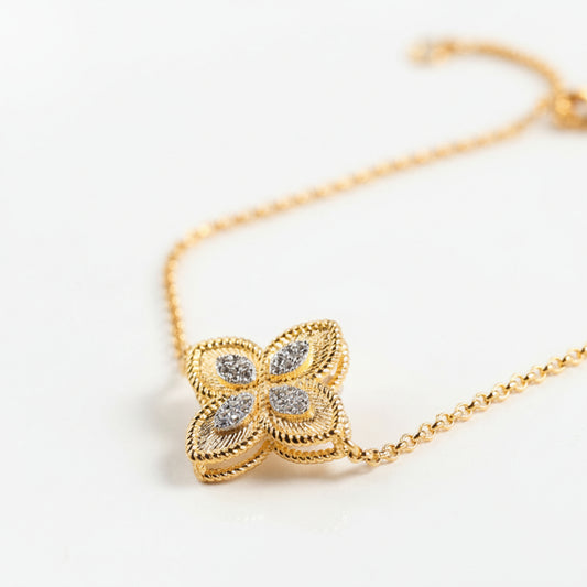 Bracelet Femme Trèfle Porte-Bonheur Argent 925 Plaqué Or avec Moissanite