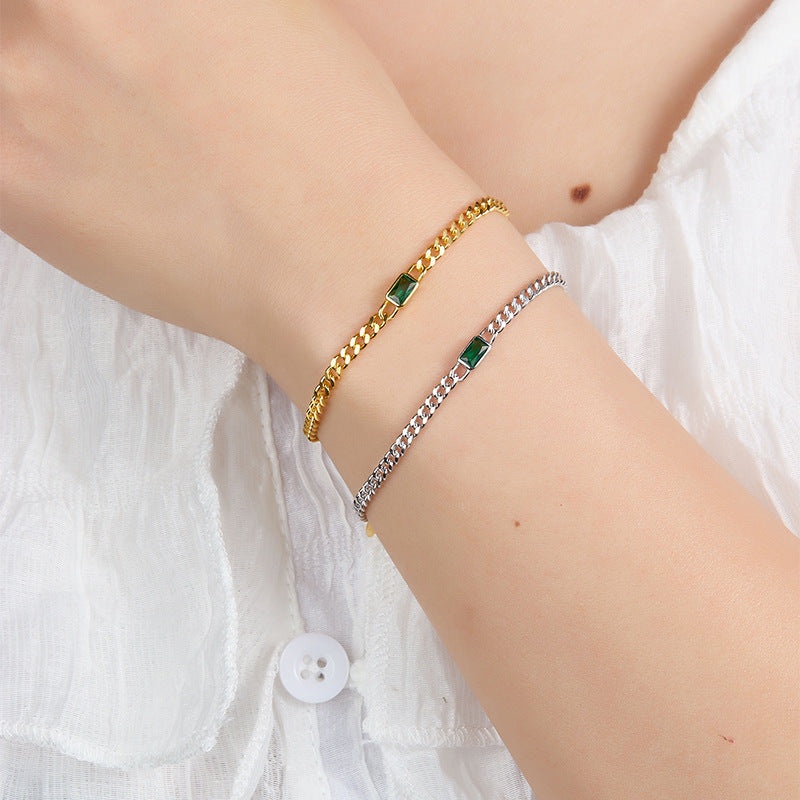 Women's Sterling Silver Bracelet with Green Stone – Fine and Refined Elegance
