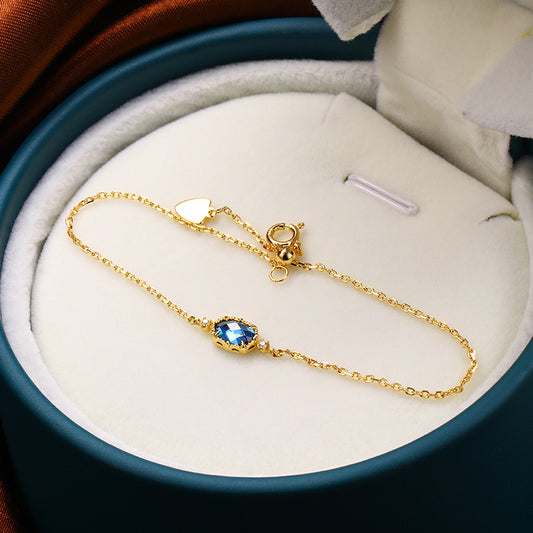 Bracelet Rétro ARGENT STERLING avec ZIRCON Bleu Saphir – Élégance Mystérieuse et Intemporelle J