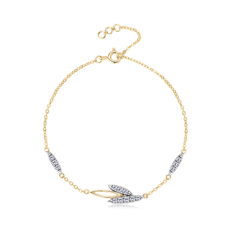 Bracelet Femme Feuille en Argent et Or – Élégance Naturelle et Raffinée