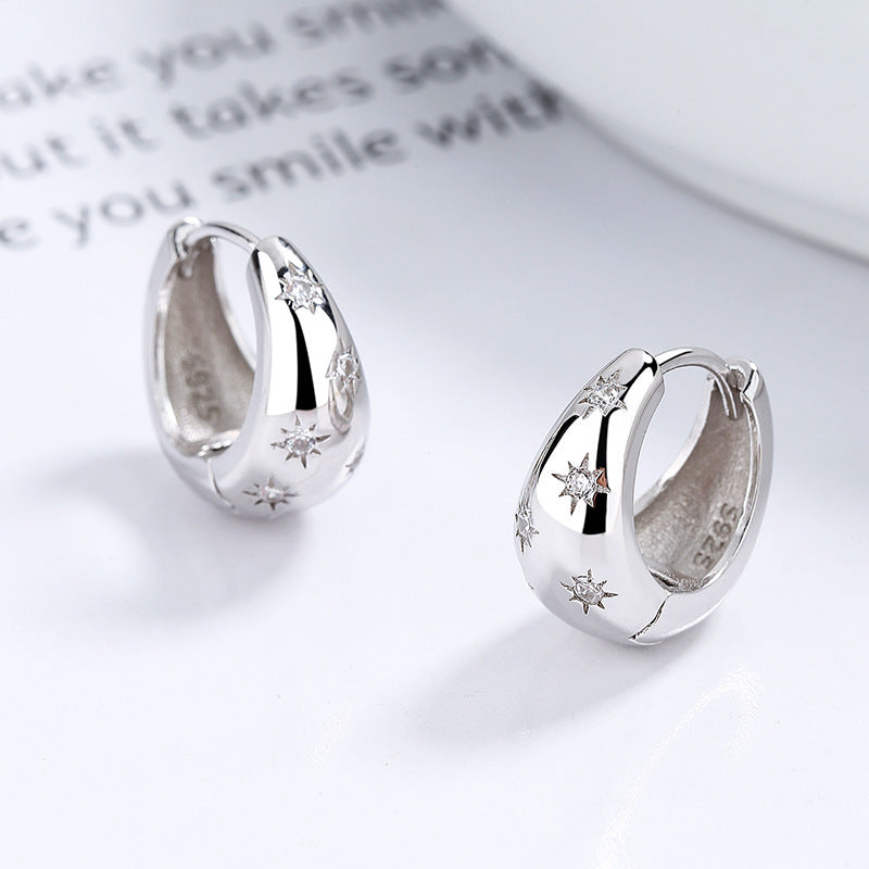 Boucles d’oreilles Astérisme en ARGENT S925 – Anneaux lune incrustés de diamants