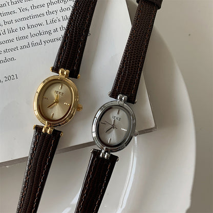Montre Ovale Élégante en Or Noir – Style vintage Tendance pour Femme