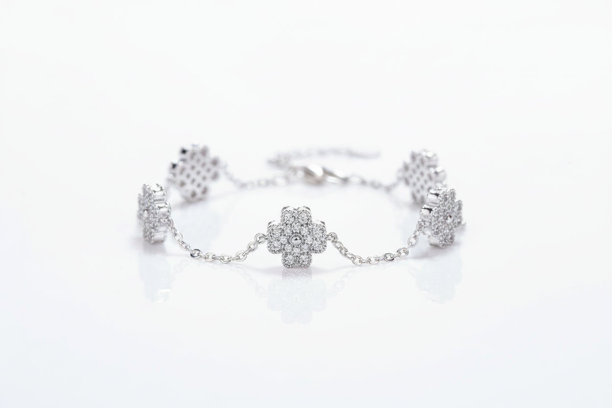 Bracelet Femme trèfle 4 feuilles  Argent 925 avec Moissanite Haute Brillance