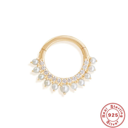 Clou d’oreille double rangée strass & perles en ARGENT S925 – Stylé et Charmant