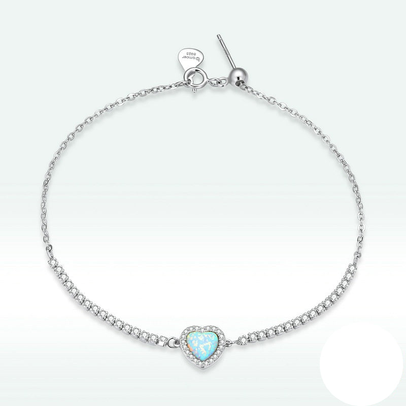 Bracelet Femme Cœur Opale en Argent 925 Ajustable