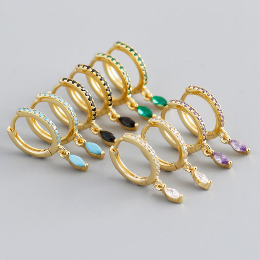 Boucles d’Oreilles anneaux avec pendentifs Pierres Multicolores – ARGENT S925