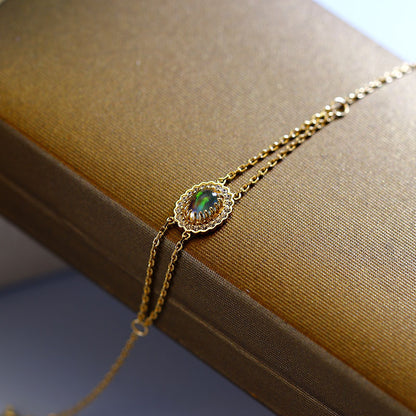 Bracelet Femme en Argent 925 avec Opale Africaine – Double Chaîne Élégante