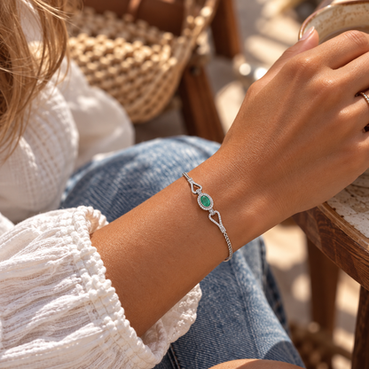 Women's 925 Sterling Silver Bracelet with Emerald and Zirconia - Prosperity and Well-being