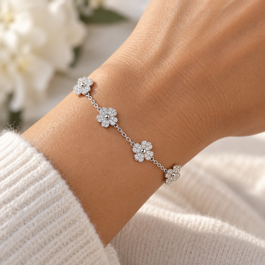 Bracelet Trèfle à 4 Feuilles Argent 925 et Moissanite