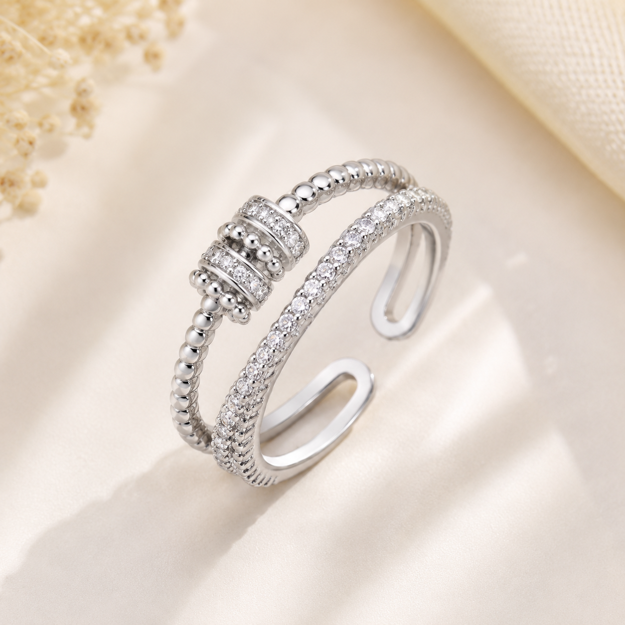 Bague Anti-Stress Rotative Femme | Bague Ajustable Nœud avec Zircons – JIO Bijoux