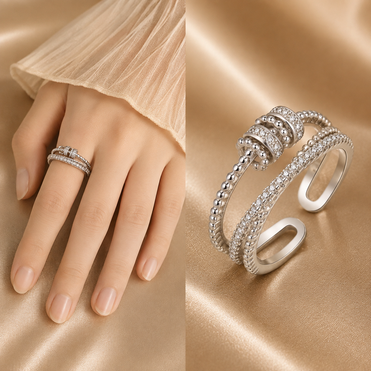 Bague Anti-Stress Rotative Femme | Bague Ajustable Nœud avec Zircons – JIO Bijoux