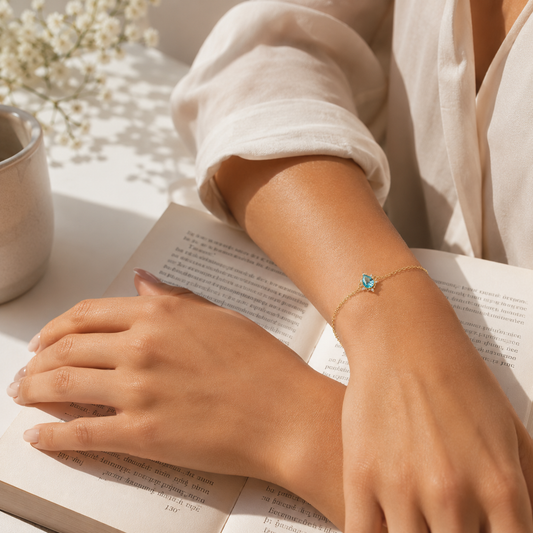 Bracelet Femme Apatite Bleue en Argent 925 Plaqué Or