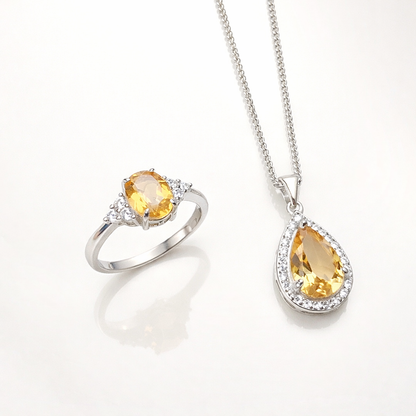 Parure Femme en Argent 925 avec Citrine – Collier et Bague
