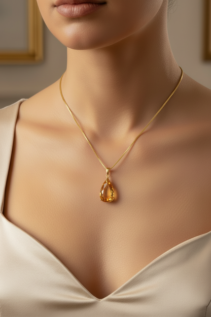 Collier Femme en Or 18K avec Citrine Goutte