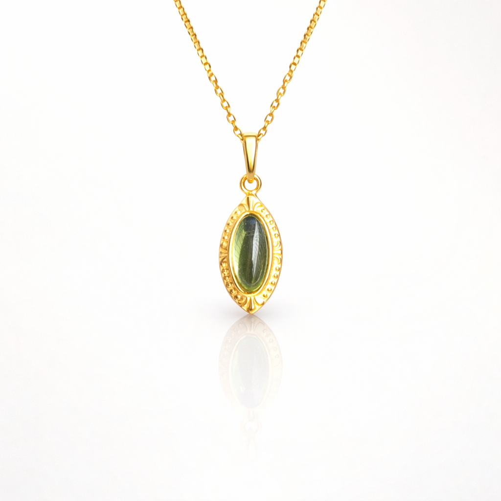 Collier Femme Olivine Naturelle en Argent 925 Plaqué Or