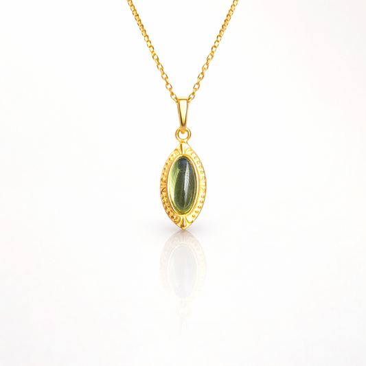 Collier Femme Olivine Naturelle en Argent 925 Plaqué Or
