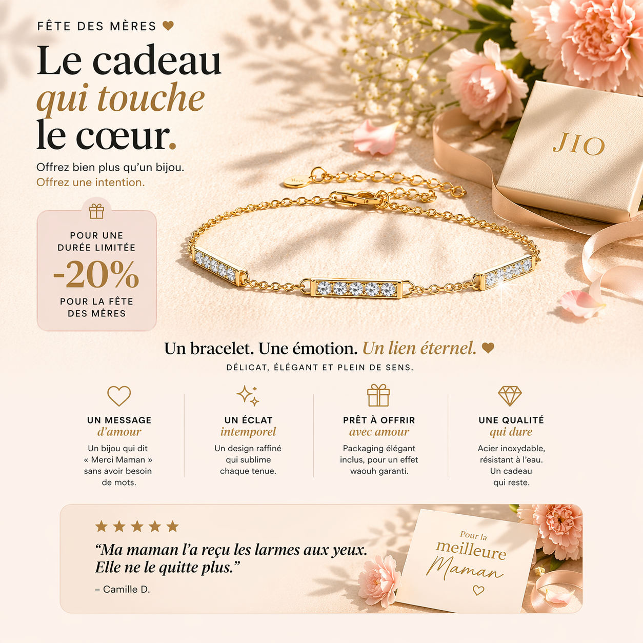 2 Bracelets Femme Moissanite Plaqué Or