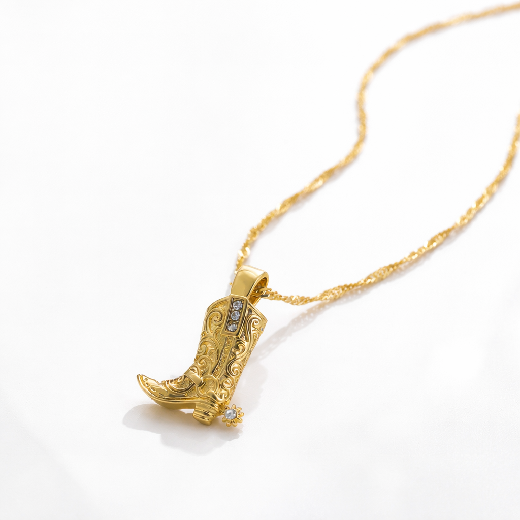 Women's Cowboy Boot Necklace in Stainless Steel – Bold &amp; Chic Western Style