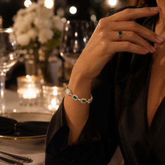 Bracelet Luxe Émeraudes & Zircons – Design Premium 7 mm (Unisexe)
