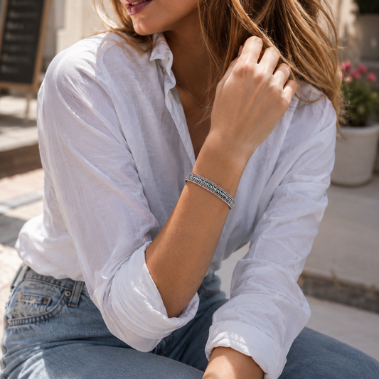 Women's rigid 925 Sterling Silver bracelet with Gemstones