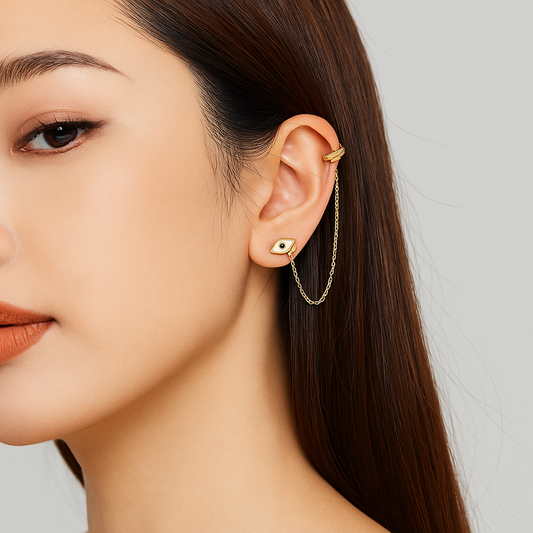 Boucles d’Oreilles avec chaîne en ARGENT 925 Plaqué Or – Protection & Élégance